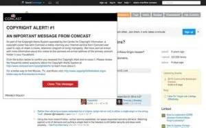 Comcast现通过“中间人攻击”的方式在网站上显示版权警告