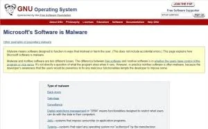 GNU.org站点：微软的软件都是恶意软件