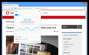 Opera 浏览器开发版内置免费 VPN 模块