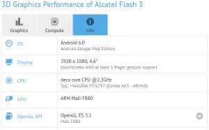 阿尔卡特Flash 3规格曝光：十核CPU/3GB RAM/4.6"1080p屏幕