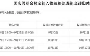 余额宝放大招：29日前转入 国庆赚收益还提现免费