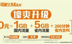 联通推超级流量王MAX套餐：50元/6G流量