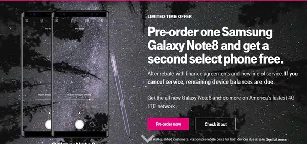 美国运营商真是拼：1400买全新Note 8 买一赠一