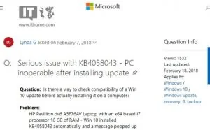 Win10一补丁或导致部分PC无法启动
