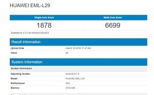 4GB内存+Android 8.1 华为P20跑分首曝：与Mate 10持平