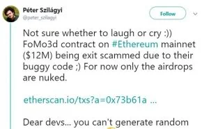 获利能力超千台矿机，攻击者利用Fomo3D两天薅了近60个ETH