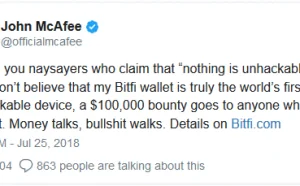 McAfee被打脸：悬赏十万美元 自吹“固若金汤”的Bitfi钱包被攻破
