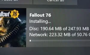Fallout 76安装大小有51GB 但在光盘上只有247MB数据