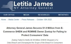 Shein母公司将因数据泄露向纽约州支付190万美元