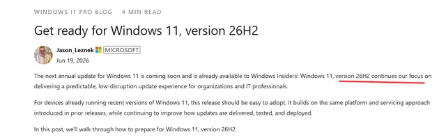 准备迎接疾风吧！微软官宣Windows 11 26H2即将正式推送